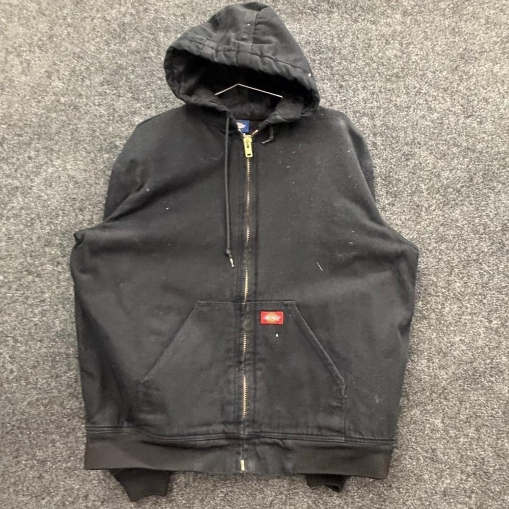 Dickies Zip Up Canvas Jacket Mens Large Black Workwear Heavyweight Basic